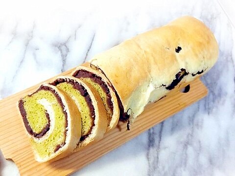 パウンド型で!抹茶&あんこのマーブル風パン♪